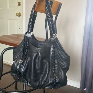 Brighton Pebbled Soft Leather Bag Silver Heart Authentic